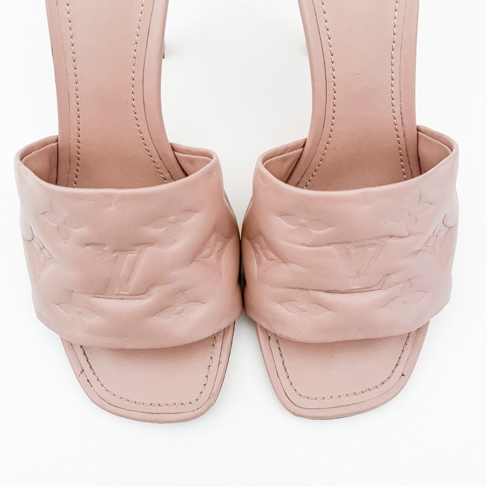Louis Vuitton Revival Mule Monogram Heel Padded Heels Sandals Natural Nude Beige - Picture 8 of 16